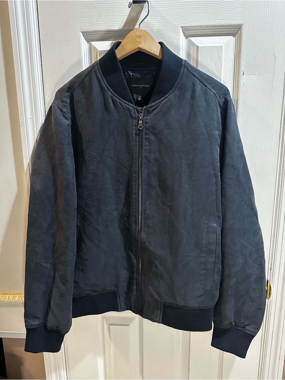 Banana Republic Men’s Navy Bomber Jacket Suede Full Zip Lined Medium